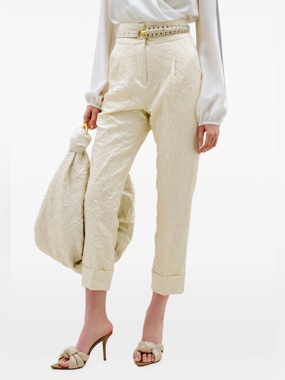 Silvia Tcherassi Moad Crinkled-Finish Cropped Trousers